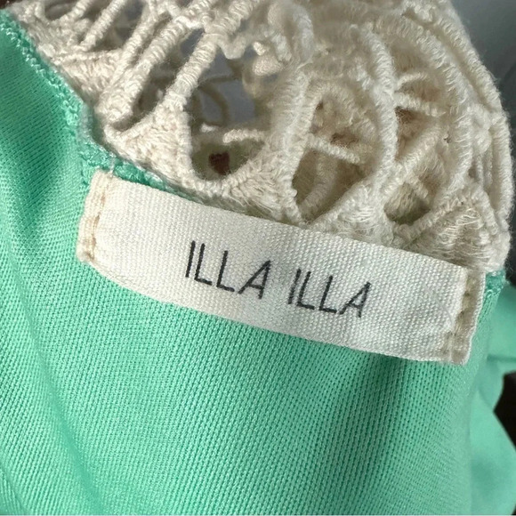 ILLA ILLA Green Sleeveless Swing Sundress Ivory Mesh Net Crochet Back Size Small - Picture 5 of 6